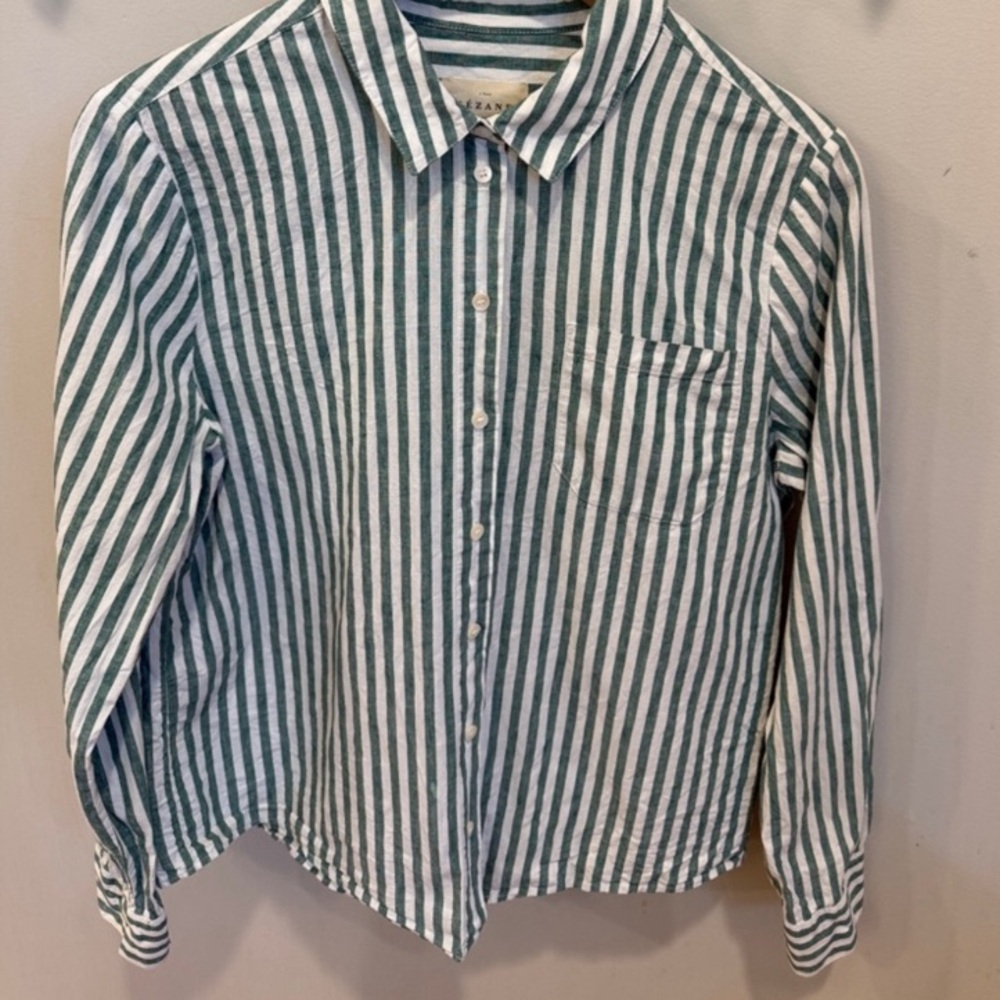 Sezane Tomboy Shirt EUC Green Stripe - Picture 3 of 7